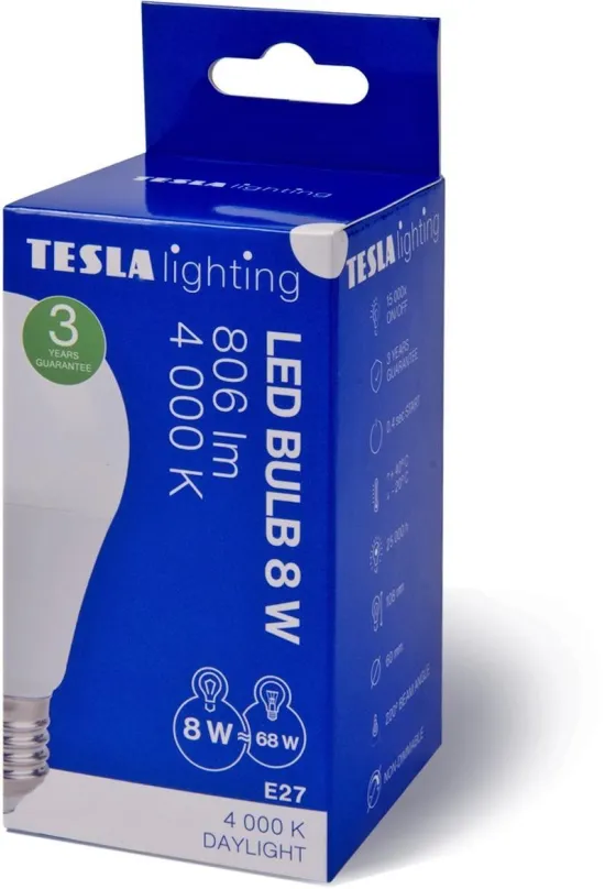 LED žiarovka TESLA LED BULB E27, 8W, 806lm, 4000K denná biela