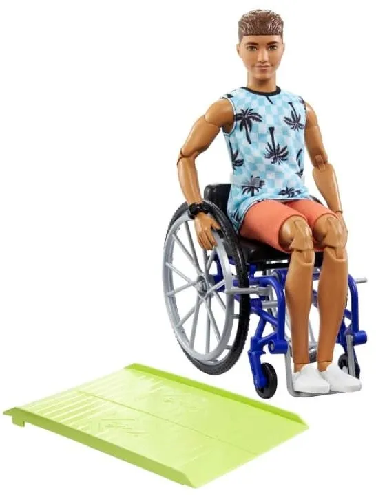 Bábika Barbie Model Ken Na Invalidnom Vozíku V Modrom Kockovanom Tielku