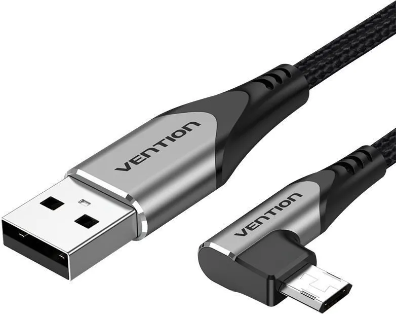 Dátový kábel Vention 90 ° USB 2.0 -> microUSB Cotton Cable Gray 1.5m Aluminium Alloy Type
