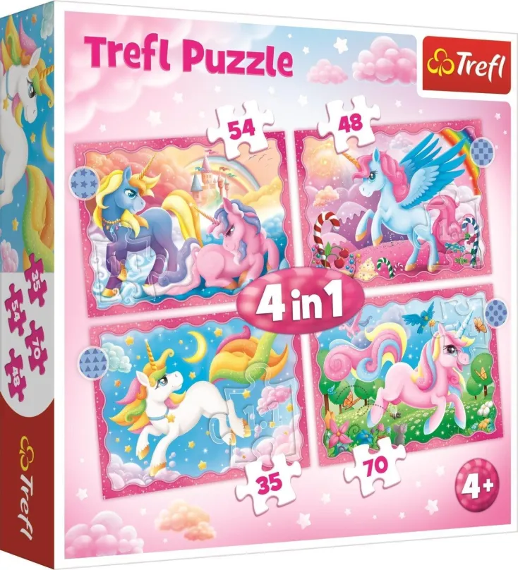 Puzzle Trefl Puzzle Jednorožce a kúzla 4v1 (35,48,54,70 dielikov)