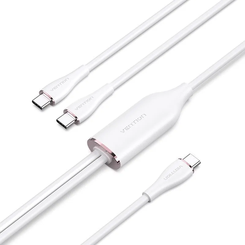 Dátový kábel Vention USB 2.0 Type-C Male to 2 Type-C Male 5A Cable 1.5M White Silicone Type