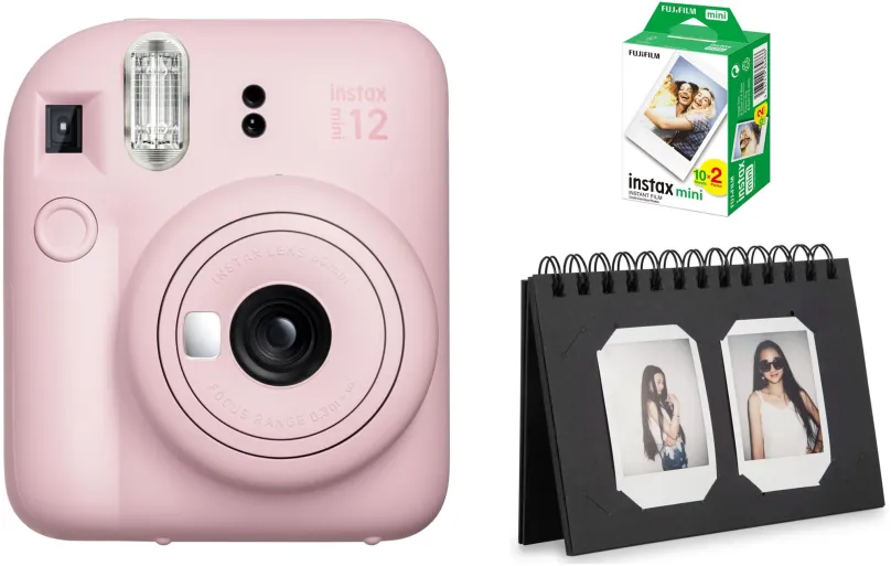 Instantný fotoaparát FujiFilm Instax Mini 12 Blossom Pink + mini film 20ks fotiek + Instax desk album 40 Black