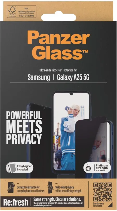 Ochranné sklo PanzerGlass Privacy Samsung Galaxy A25 5G s inštalačným rámčekom