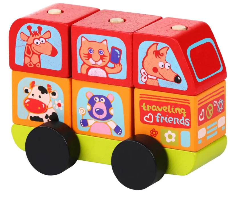 Drevené kocky Cubika 13197 Minibus šťastné zvieratká