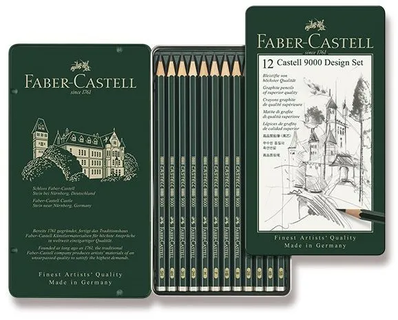 Ceruzka FABER-CASTELL Castell 9000 Dizajn v plechovej krabičke, šesťhranná - sada 12 ks
