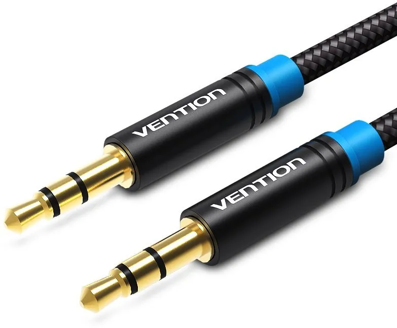 Audio kábel Vention Cotton Braided 3.5mm Jack Male to Male Audio Cable 1m Black Metal Type