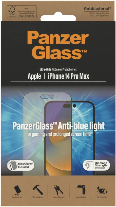Ochranné sklo PanzerGlass Apple iPhone 14 Pro Max s Anti-BlueLight vrstvou a inštalačným rámčekom
