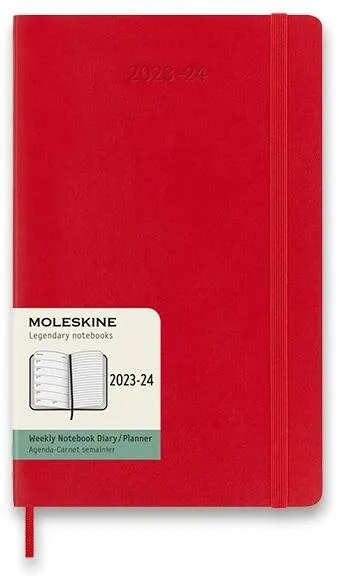 Týždenný diár Moleskine 2023-2024 L, mäkké dosky, červený