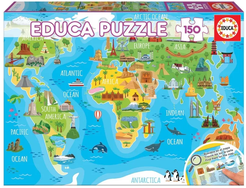 Puzzle Educa Puzzle Mapa so svetovými pamiatkami 150 dielikov