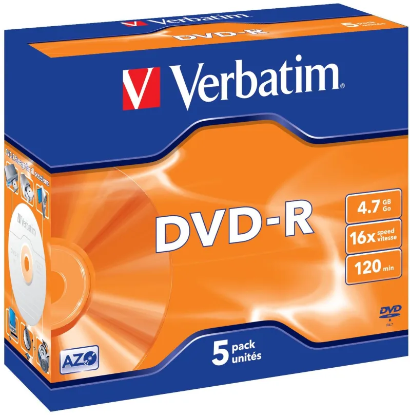 Médiá VERBATIM DVD-R AZO 4,7 GB, 16x, šperk case 5 ks