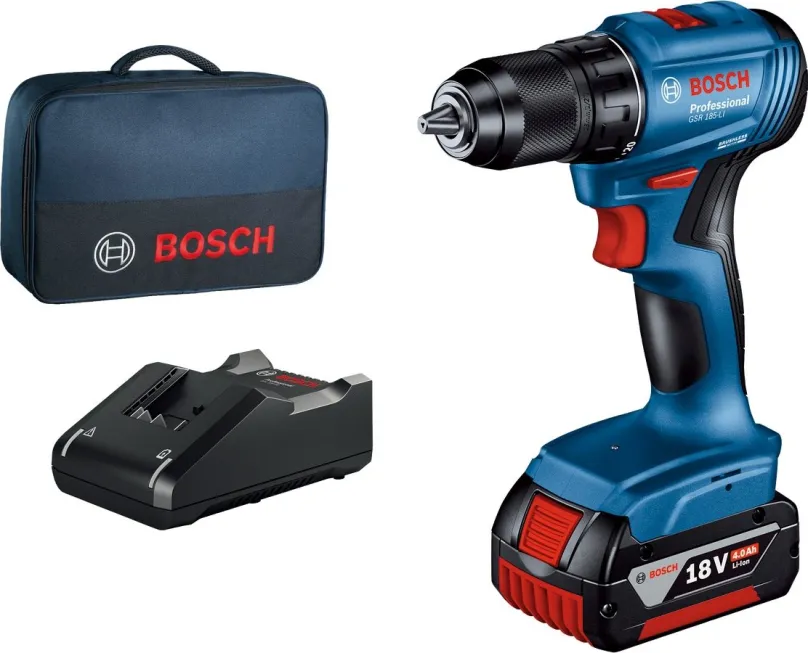 Akumulátorový skrutkovač Bosch Professional GSR 185 LI (1x 4,0 Ah, nabíjačka, taška), 0.601.9K3.005