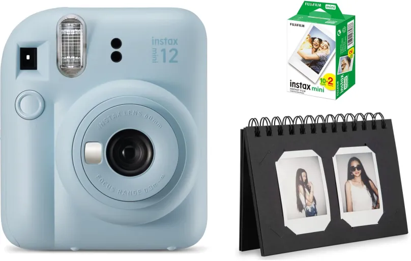 Instantný fotoaparát FujiFilm Instax Mini 12 Pastel Blue + mini film 20ks fotiek + Instax desk album 40 Black