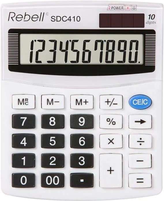 Kalkulačka REBELL SDC 410, stolné, solárne aj batériové napájanie, 10miestny 1riadkový dis