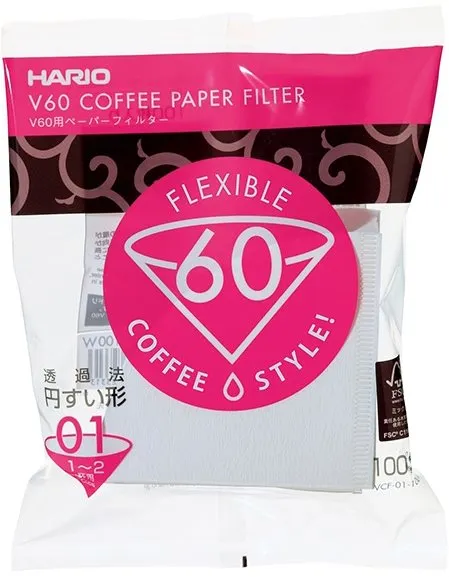 Filter na kávu Hario papierové filtre V60-01 (VCF-01-100W), biele, 100ks