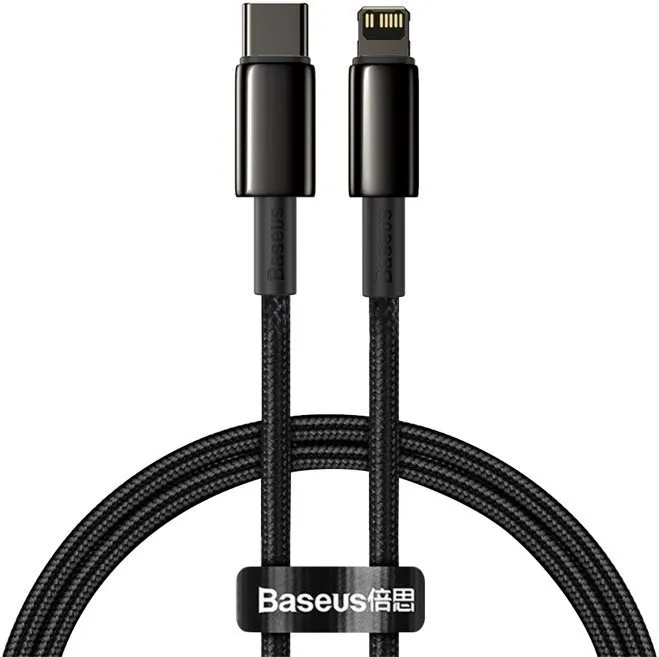Napájací kábel Baseus Tungsten Gold Fast Charging Cable Type-C to Lightning PD 20W 1m Black