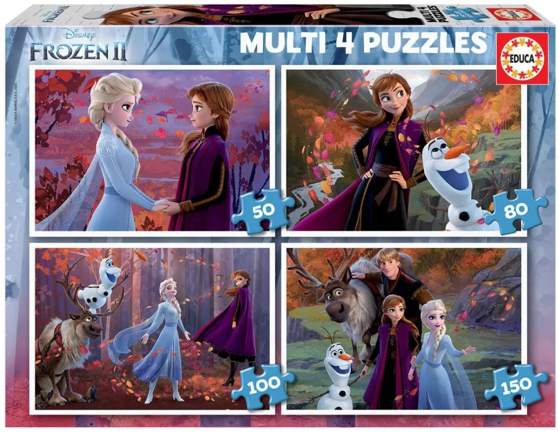 Puzzle Educa Puzzle Ľadové kráľovstvo 2, 4v1 (50,80,100,150 dielikov)