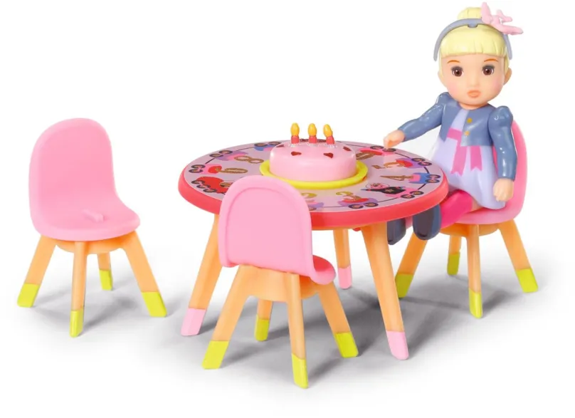Bábika BABY born Minis Sada s narodeninovým stolom, stoličkami a bábikou