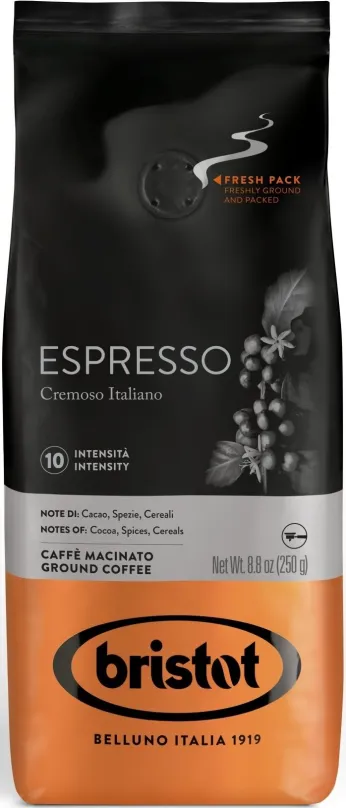 Káva Bristot Diamante Espresso 250g, mletá, zmes kávových odrôd, pôvod Indonézie a Južnej