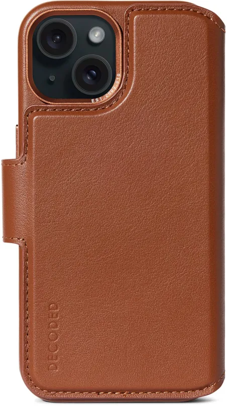 Puzdro na mobil Decoded Leather Detachable Wallet Tan iPhone 15