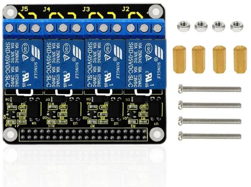 Stavebnica Keyestudio Arduino RPI 4-kanál. štít. relé 5V pre Raspberry Pi