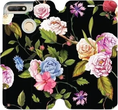 Kryt na mobil Flipové puzdro na mobil Honor 7A - VD07S Ruže a kvety na čiernom pozadí