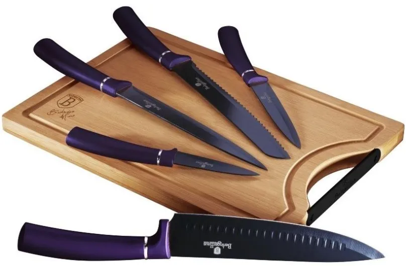 BERLINGERHAUS Sada nožov s nepriľnavým povrchom + doska 6 ks Purple Metallic Line