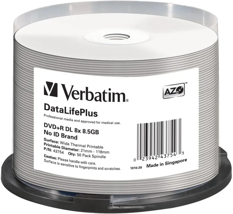 Médiá VERBATIM DVD+R DL DataLifePlus 8,5 GB, 8x, thermal printable, spindle 50 ks