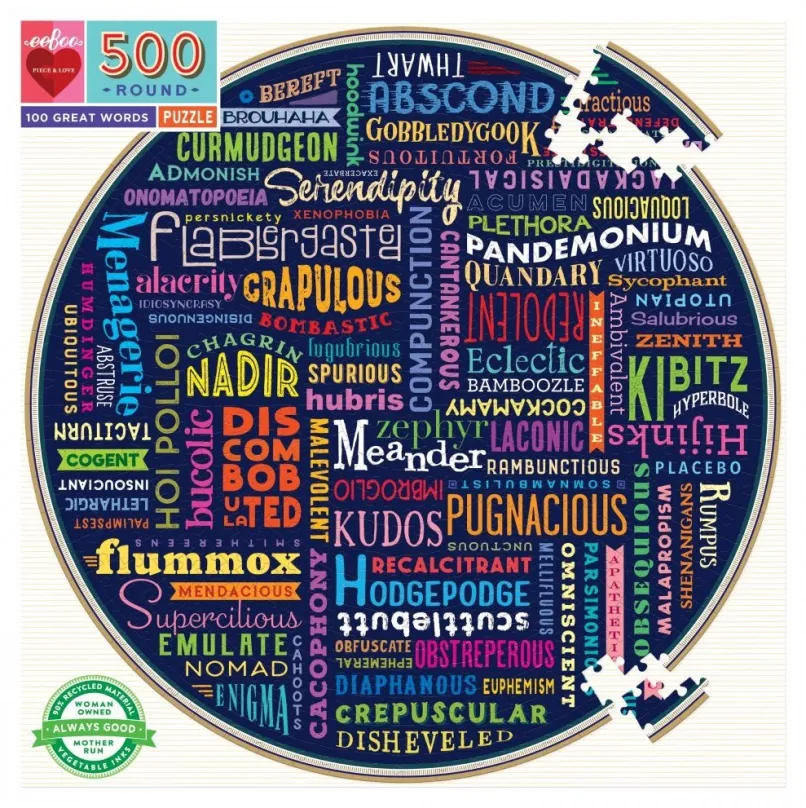 EEBOO Okrúhle puzzle 100 skvelých slov 500 dielikov