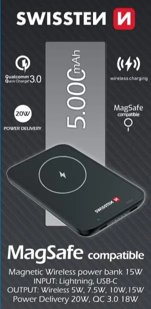 Powerbanka Swissten Power Bank pre iPhone (MagSafe compatible) 5000 mAh