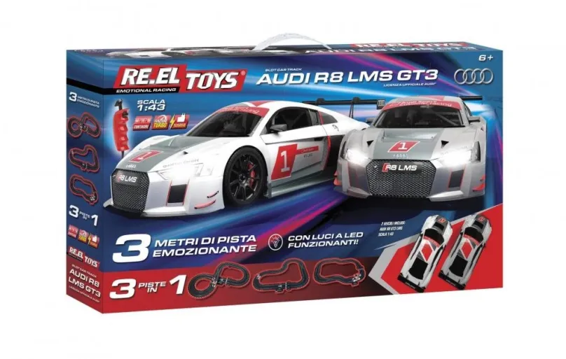 Autodráha RE.EL Toys Autodráha Audi R8 LMS GT3, 1:43, 3 metre, 3 zostavy, LED svetlá