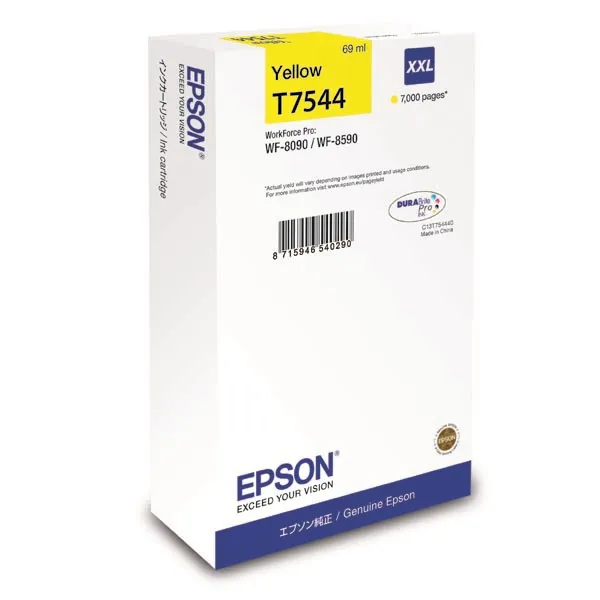 Epson originálny ink C13T754440, T7544, XXL, žltá, 69ml, Epson WorkForce Pro WF-8590DWF