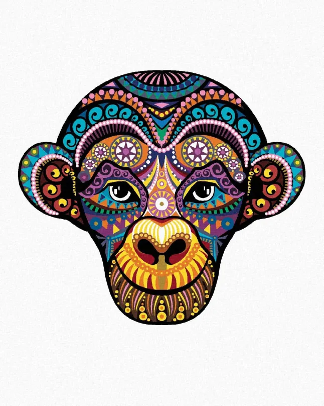 Maľovanie podľa čísel Abstraktná farebná opica na bielom pozadí, 40x50 cm, bez rámu a bez vypnutia plátna