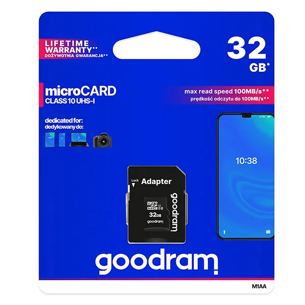 Goodram pamäťová karta Micro Secure Digital Card, 32 GB, micro SDHC, M1AA-0320R12, UHS-I U1 (Class 10), s adaptérom