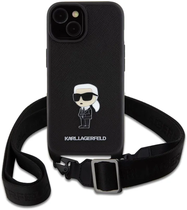 Kryt pre mobil Karl Lagerfeld Saffiano Crossbody Metal Ikonik Zadný Kryt pre iPhone 15 Plus Black