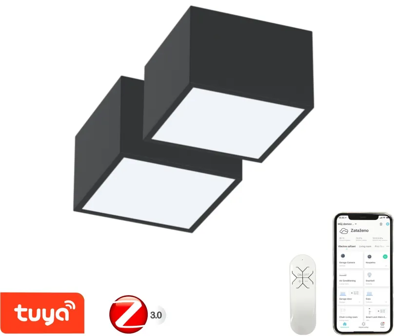 LED svetlo IMMAX NEO súprava 2x CANTO Smart stropné svietidlo 15x15cm 12W čierne Zigbee 3.0 +DO