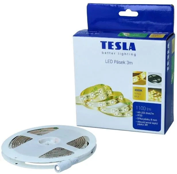 LED pásik Tesla LED pásik, 60LED/ m, dĺžka 3 m + 1,5 m, 8 mm, 3000 K, SMD2835, IP20