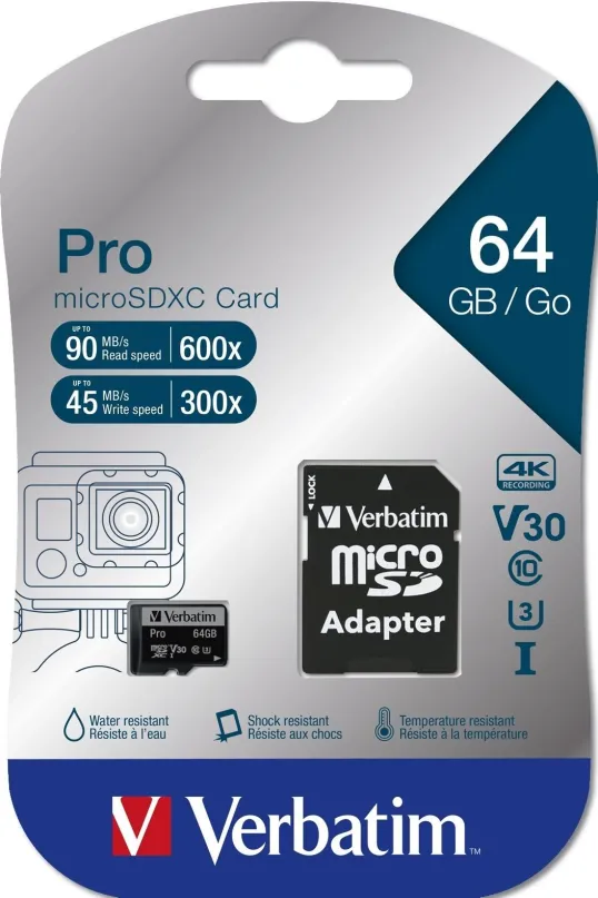 Pamäťová karta Verbatim MicroSDXC 64GB Pro + SD adaptér