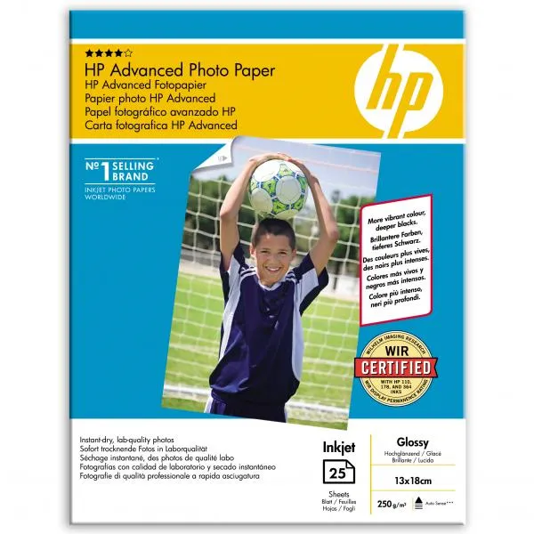 HP Advanced Glossy Photo Paper, foto papier, bez okrajov typ lesklý, zdokonalený typ biely, 13x18cm, 5x7", 250 g/m2, 25 ks, Q8696A, i