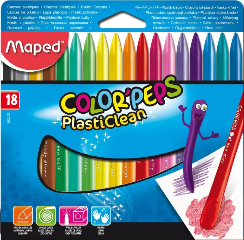 Pastelky MAPED Color Peps Plasticlean, 18 farieb