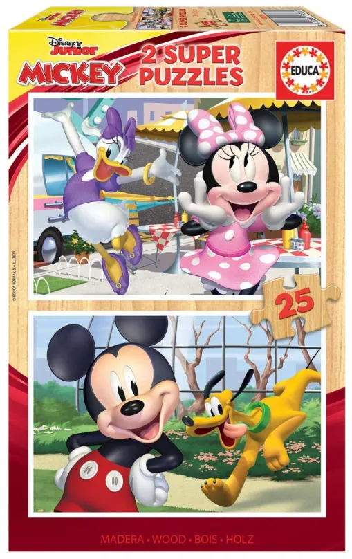 Puzzle Educa Drevené puzzle Mickey a priatelia 2x25 dielikov
