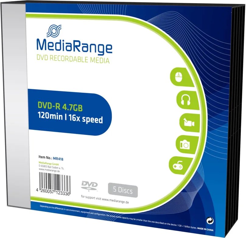 Médiá MEDIARANGE DVD-R 4,7 GB 16x slimcase 5ks