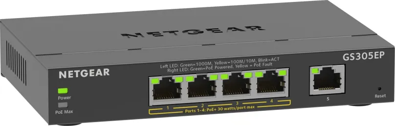 Smart Switch Netgear GS305EP, s podporou PoE (63W), rozhranie 5x 10/100/1000 Mbps (4 porty