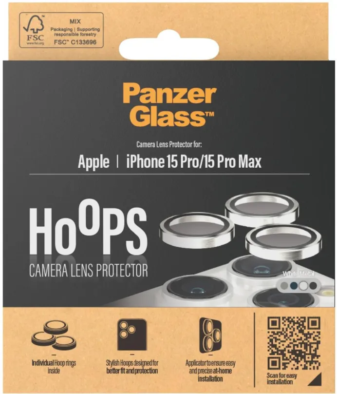 Ochranné sklo PanzerGlass HoOps Apple iPhone 15 Pro/15 Pro Max - ochranné krúžky pre šošovky fotoaparátu - biely hli