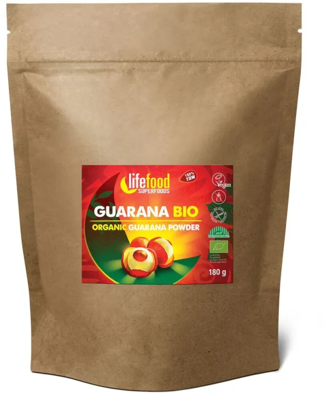 Guarana Lifefood Guarana BIO, prášok, guarana, 180 g, energetická hodnota na 100 g: 295 k