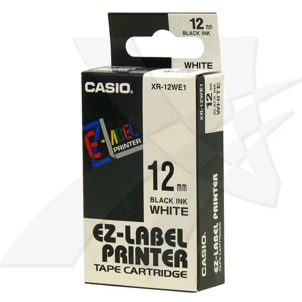 Casio originálna páska do tlačiarne štítkov, Casio, XR-12WE1, čierna tlač/biely podklad, nelaminovaná, 8m, 12mm
