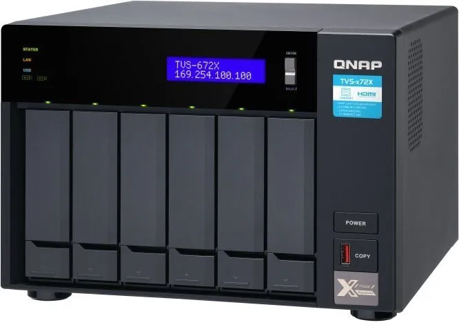 NAS QNAP TVS-672X-i3-8G, 6×, CPU Intel Core i3-8100T 3,1 GHz, 4 GB DDR4 (max. 64 GB), 3 ×