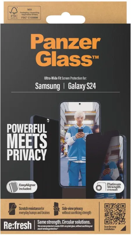 Ochranné sklo PanzerGlass Privacy Samsung Galaxy S24 s inštalačným rámčekom