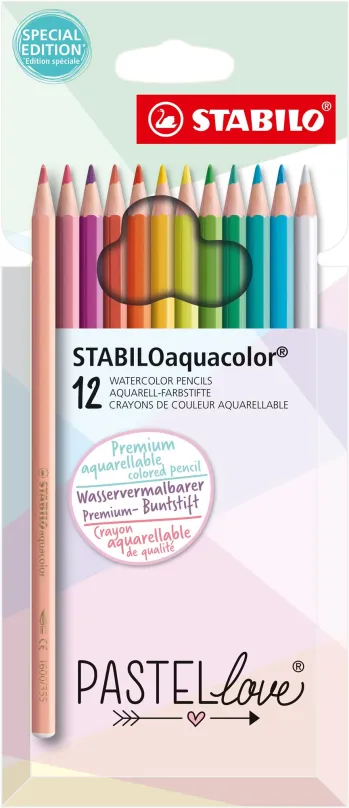 Pastelky STABILOaquacolor - Pastellove - 12 ks sada - 12 rôznych farieb