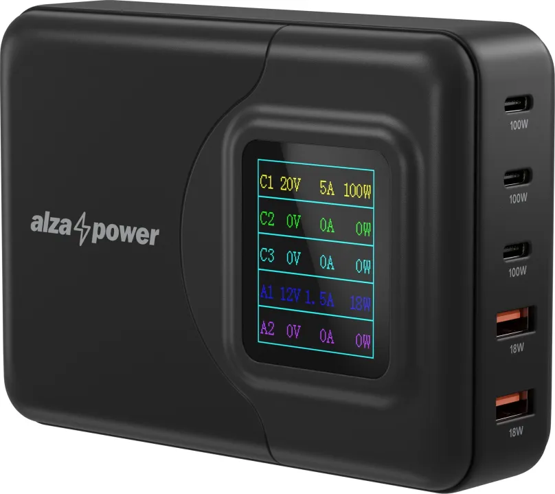 Nabíjačka do siete AlzaPower M500 Digital Display Multi Ultra Charger 200W čierny