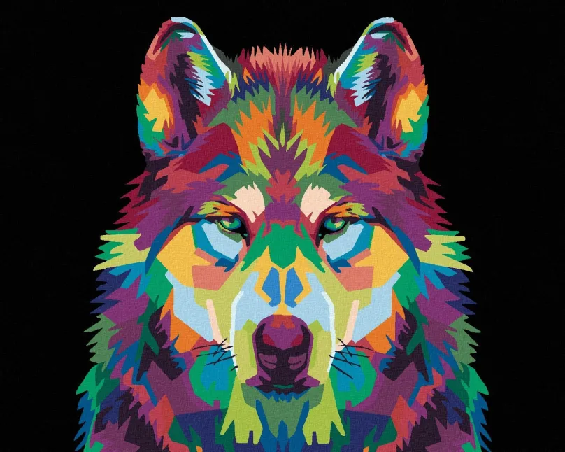 Maľovanie podľa čísel Farebná hlava vlka, 40x50 cm, bez rámu a bez vypnutia plátna